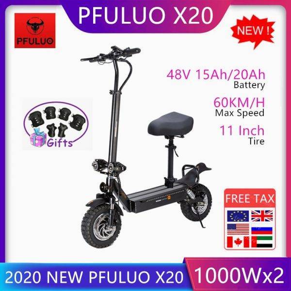 2020 New PFULUO X20 Foldable Electric Scooter 2000W Dual Motor 11inch Off-road e-scooter skateboard With Seat 60km/h Car & Vehicle Electronics