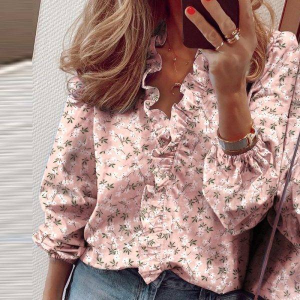 Lady Autumn Long Sleeve Polka Dot Ruffle Blouse Shirt Elegant Casual O Neck Buttons Pullover Women 2020 Spring streetwear Tops Blouses & Shirts WOMEN'S FASHION