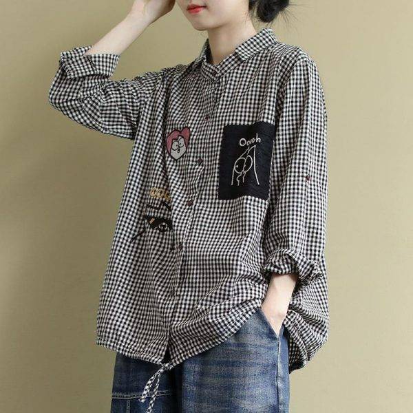 2020 Spring New Arts Style Women Long Sleeve Loose Shirts all-matched Casual Plaid Turn-down Collar Blouses Blusa Feminina S611 Blouses & Shirts WOMEN'S FASHION