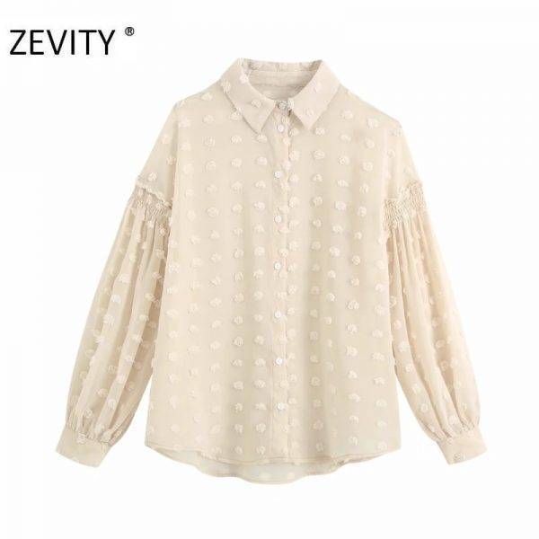 ZEVITY women fashion dot stitching appliques casual smock blouse office ladies lantern sleeve chiffon shirts blusas tops LS7194 Blouses & Shirts WOMEN'S FASHION