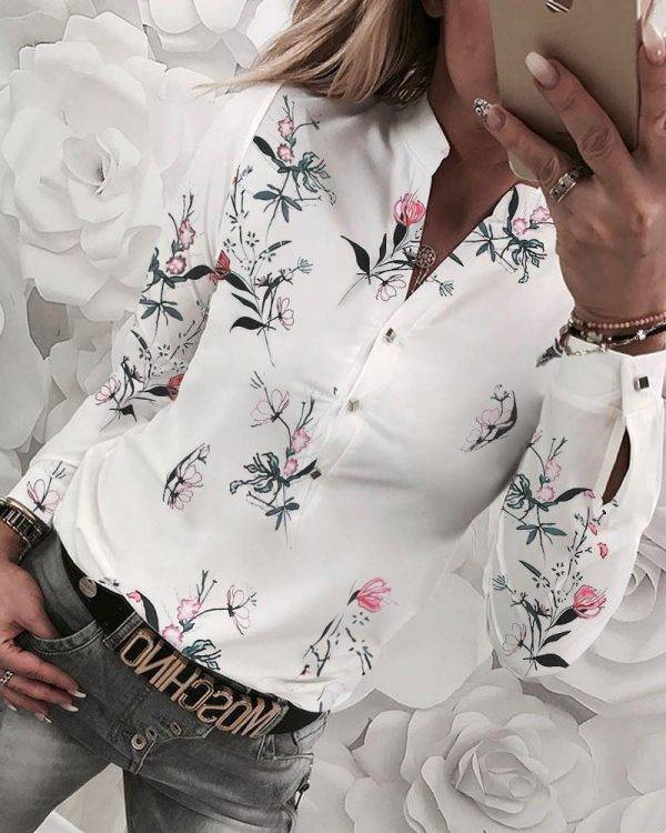 2020 New Women Shirt Floral V-neck Long-Sleeved Printed Shirt Hot Autumn Spring Female Casual Blouse Blouses & Shirts WOMEN'S FASHION