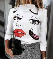 Elegant Lips Eyes Print Blouse Shirts Women O Neck Long Sleeve Office Tops 2020 Autumn Casual Streetwear Shirt Pullover Feminine Blouses & Shirts WOMEN'S FASHION