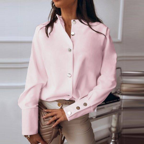 #Z20 Office Women’s Blouse Round Collar Long Sleeve Metal Button Solid Casual Blouse Women Tops White Female Shirt Ropa Mujer Blouses & Shirts WOMEN'S FASHION