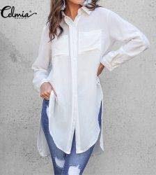 11 Colors Celmia Elegant White Long Sleeve Blouse Women Shirts Office Ladies Work Wear Turn Down Collar Womens Tops And Blouses Blouses & Shirts WOMEN'S FASHION