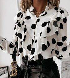 Elegant Polka Dot Ruffle blouse shirts Women Autumn Long Sleeve V-Neck Pullover Tops Office Lady Casual Button Plus Size blusa Blouses & Shirts WOMEN'S FASHION