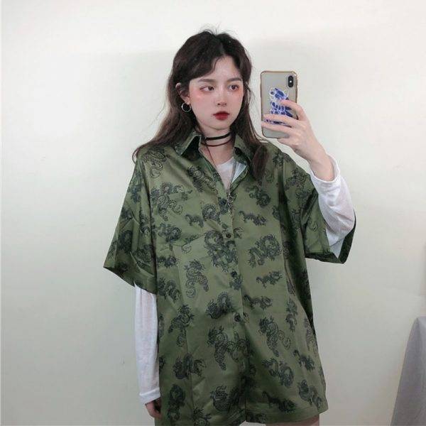 2020 Summer Spring Women Blouses BF stylle oversize shirts Harajuku Tops Dragon Print Short Sleeve Shirts Female Streetwear Blouses & Shirts WOMEN'S FASHION
