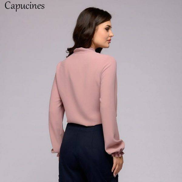 Capucines Elegant Bow Tie Women Shirt Spring Autumn Ladies Solid Long Sleeve Chiffon Shirts Casual Blouses Vintage Tops Blusas Blouses & Shirts WOMEN'S FASHION