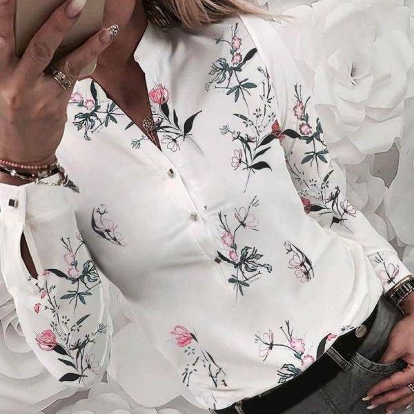 Women’s Flower Heart Print Blouse 2020 Fashion Spring Summer Casual Long Sleeve V Neck Shirt Ladies Elegant Buttons Dating Tops Blouses & Shirts WOMEN'S FASHION