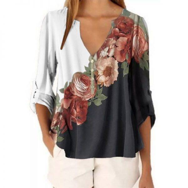 2020 New Summer Short Sleeve Shirt Sexy V-neck Floral Print Tops Blouse Fashion Casual Shirt Blouses & Shirts WOMEN'S FASHION