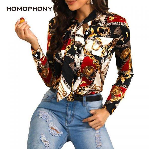 Homophony Slim Chain Women Blouses Fashion Printing Spring Autumn Blouse Shirt Elegant Casual Office Lady Streetwear Women Top Blouses & Shirts WOMEN'S FASHION