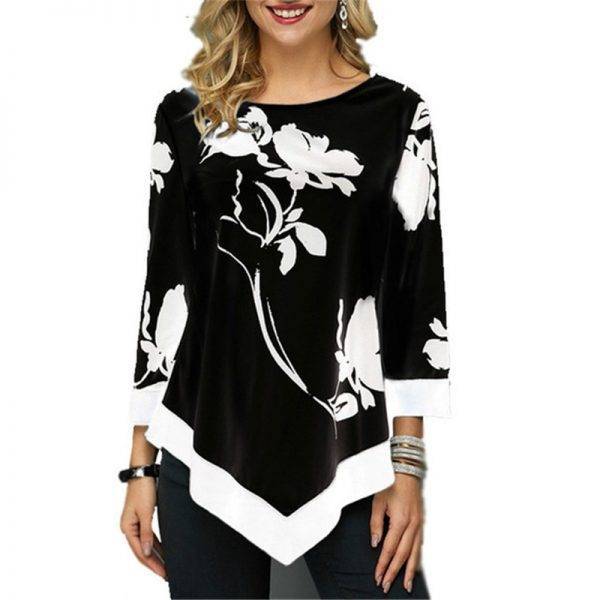 New 2020 Shirt Women Spring Summer Floral Printing Blouse 3/4 Sleeve Casual Hem Irregularity Female fashion shirt Tops Plus Size Blouses & Shirts WOMEN'S FASHION