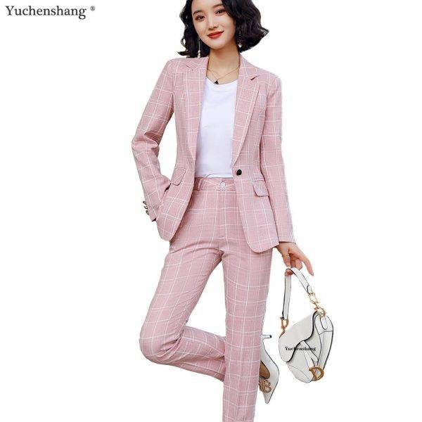 Casual Plaid Pant Suit Women S-5XL Female Blazer Suit Pink White Black Jacket Coat And Pant 2 Piece Set Pant Suits WOMEN'S FASHION
