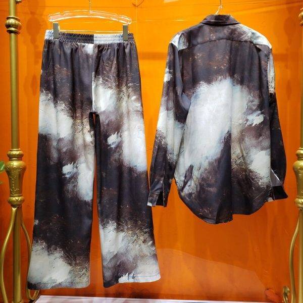 Design Non-Mainstream Metal Wind Lazy Drape Viscose Fiber Loose and Plus-sized Printed Shirt Wide Leg Pants, Two Piece Suit Pant Suits WOMEN'S FASHION