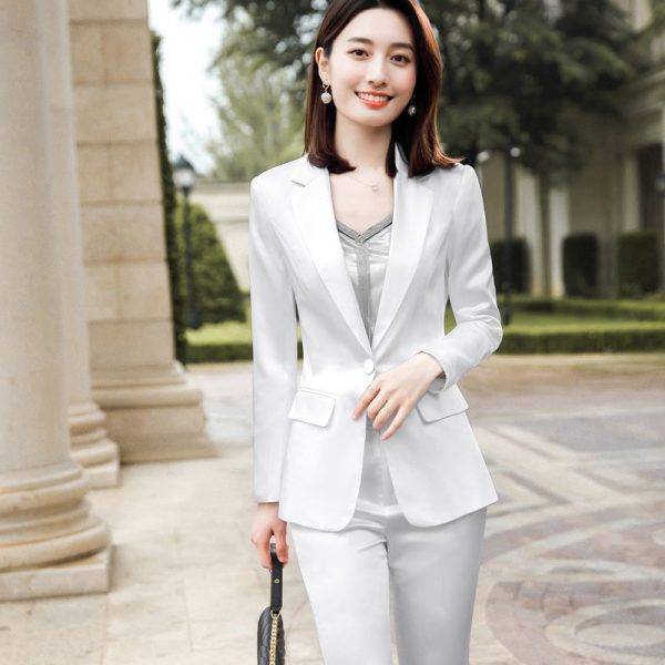 Blue Pants Suit Women 2020 New Top High Quality Satin Long Sleeve Blazer and Trousers Office Ladies Business Work Wear Pant Suits WOMEN'S FASHION