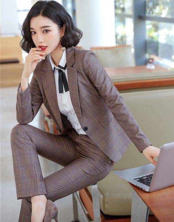 High Quality Fabric Spring Autumn Women Formal Business Suits OL Styles Professional Pantsuits Ladies Office Work Wear Blazers Pant Suits WOMEN'S FASHION