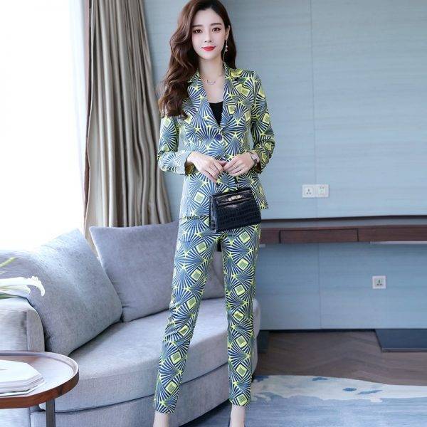 Famous Yuan Hong Kong style new women’s wear professional suit printed small suit trousers show thin two-piece fashion Pant Suits WOMEN'S FASHION