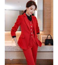 Green Red Blue 3 Piece Set High Quality Women Formal Pant Suit Office Lady Uniform Design Business Jacket and Pant for Work Wear Pant Suits WOMEN'S FASHION