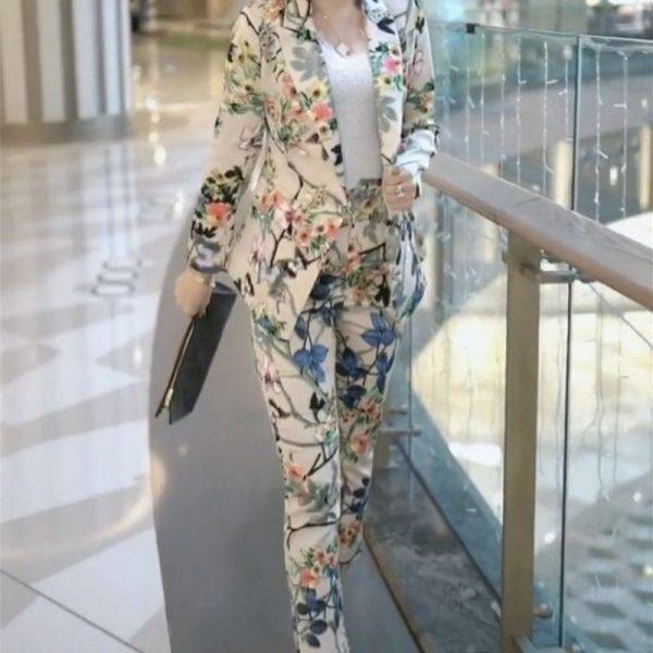 2020 New Spring Autumn Women Elegant Blazer Feminino Women Floral Long Sleeve Blazer Suit Office Ladies Two Piece Sets T06 Pant Suits WOMEN'S FASHION