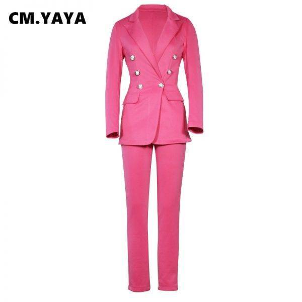CM.YAYA Autumn Winter Streetwear Women’s Set Long Sleeve Blazer Pants Suit Office Lady Tracksuit Two Piece Set Fitness Outfits Pant Suits WOMEN'S FASHION