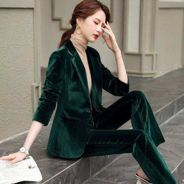 Fall Autumn Winter Long Sleeve Blazer and Pant Suit Ladies Women New Arrival Casual 2 Piece Set Green Black Red Purple Blue Pant Suits WOMEN'S FASHION