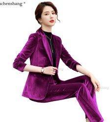 Fall Autumn Winter Long Sleeve Blazer and Pant Suit Ladies Women New Arrival Casual 2 Piece Set Green Black Red Purple Blue Pant Suits WOMEN'S FASHION
