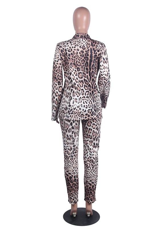 Autumn Winter Tracksuits Leopard Print Full Sleeve Blazers Pants Suit Two Piece Set Office Lady Uniform Work Women’s Set 7042 Pant Suits WOMEN'S FASHION