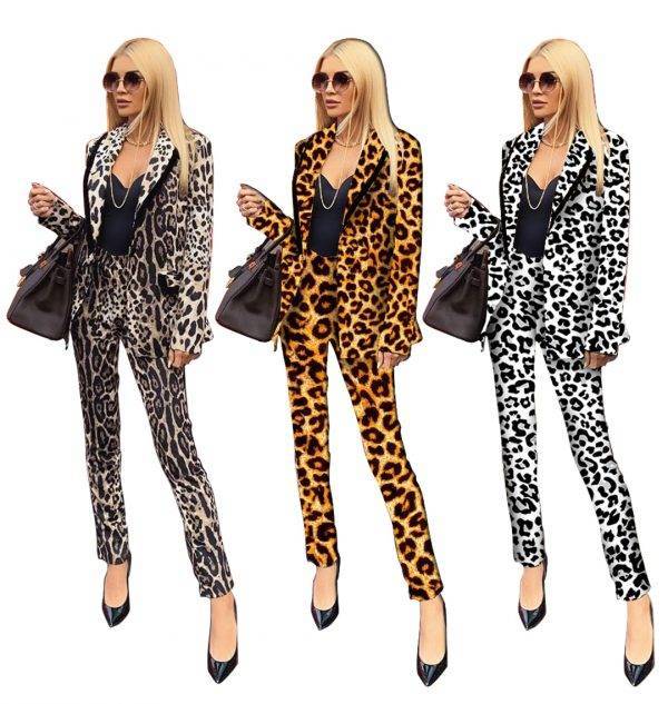 Autumn Winter Tracksuits Leopard Print Full Sleeve Blazers Pants Suit Two Piece Set Office Lady Uniform Work Women’s Set 7042 Pant Suits WOMEN'S FASHION