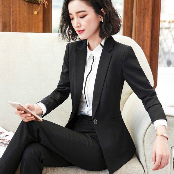 Red Black Blue Women Formal Blazer and Pant Suit With Slanted Pockets Single Button Jackets Two Pieces Set For Office Ladies Pant Suits WOMEN'S FASHION
