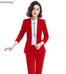 Red Black Blue Women Formal Blazer and Pant Suit With Slanted Pockets Single Button Jackets Two Pieces Set For Office Ladies Pant Suits WOMEN'S FASHION