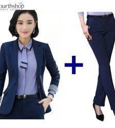 Office Work Pant Suits for Women Business Lady Professional Uniforms 2 Piece Formal Pants Blazer Set Plus Size Fashion 2020 4XL Pant Suits WOMEN'S FASHION