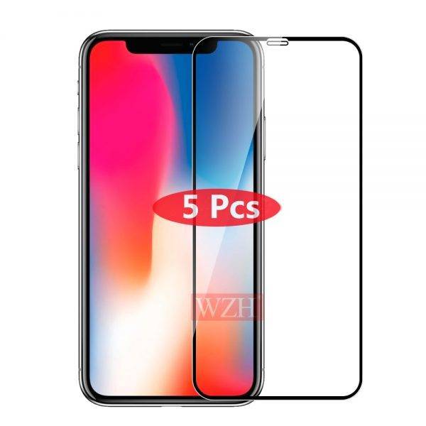 5Pcs 9H Full Cover Tempered Glass For iPhone 11 Pro Max X XS Max XR 6 6s 7 8 Plus SE 2020 Screen Protector Protective Glass Case Cell Phones & Accessories Mobile Phone