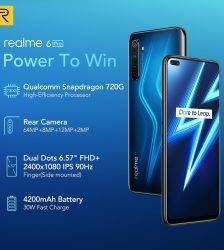 Realme 6 Pro Mobile Phone 6.6inch 90Hz Display 64MP Cam 8GB 128GB Snapdragon 720G Smartphone Cellphone Android Phone Telephones Mobile Phone