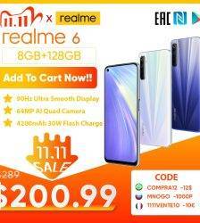 realme 6 8GB RAM 128GB ROM Global Version Mobile Phone 90Hz Display Helio G90T 30W Flash Charge 64MP Camera 4300mAh Cellphone Mobile Phone