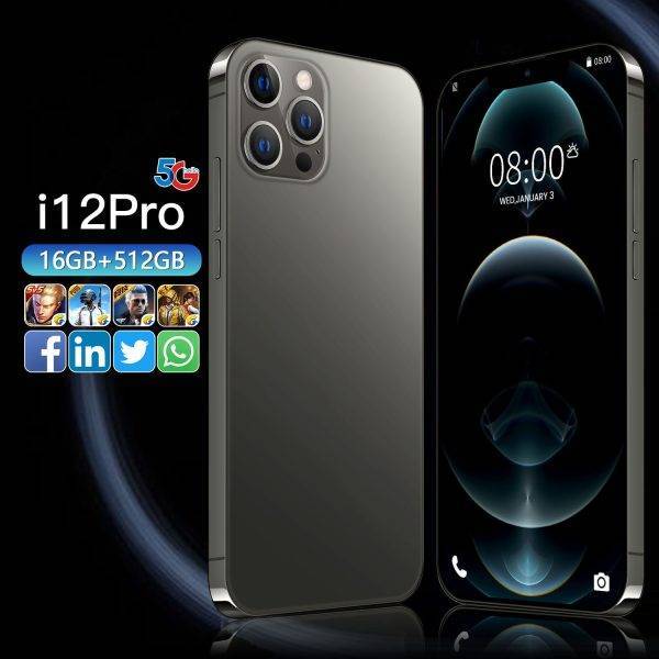 Global Version I12 Pro Max 6.7inch Smartphones 6800mAh 16G+512G Android Phone Celular Case Touch Screen Face ID 5G Network Phone ELECTRONICS Mobile Phone
